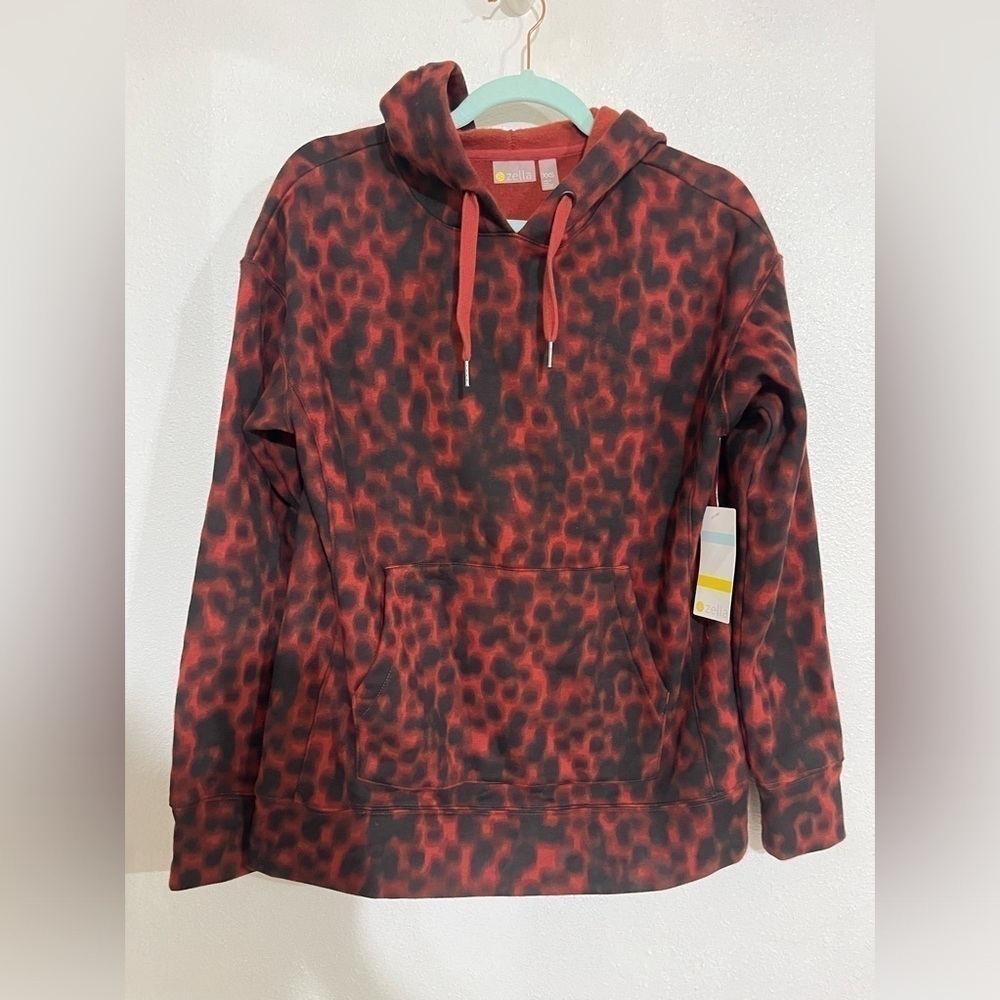 Zella red animal print hoodie size XXS oversize NWT
